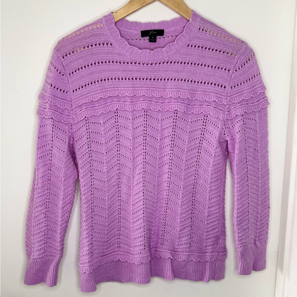 J Crew Pointelle Wool Blend Purple Lace Knit Sweater Women’s Small cottagecore